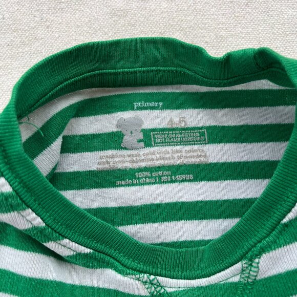 Primary Long-Sleeve PJ Top & Pants, Green & White Stripe, Size 4-5, PLAY - Picture 3 of 10